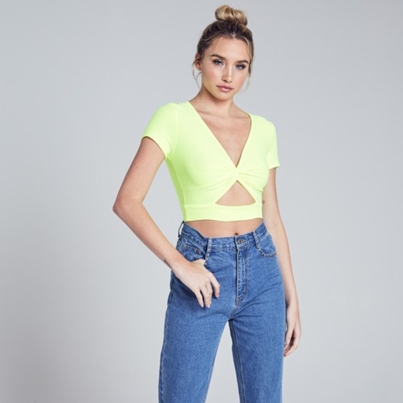 Fashion, Casual, Day to Night, Cut out, bright yellow, short sleeve, summer top - Picture 10 of 10